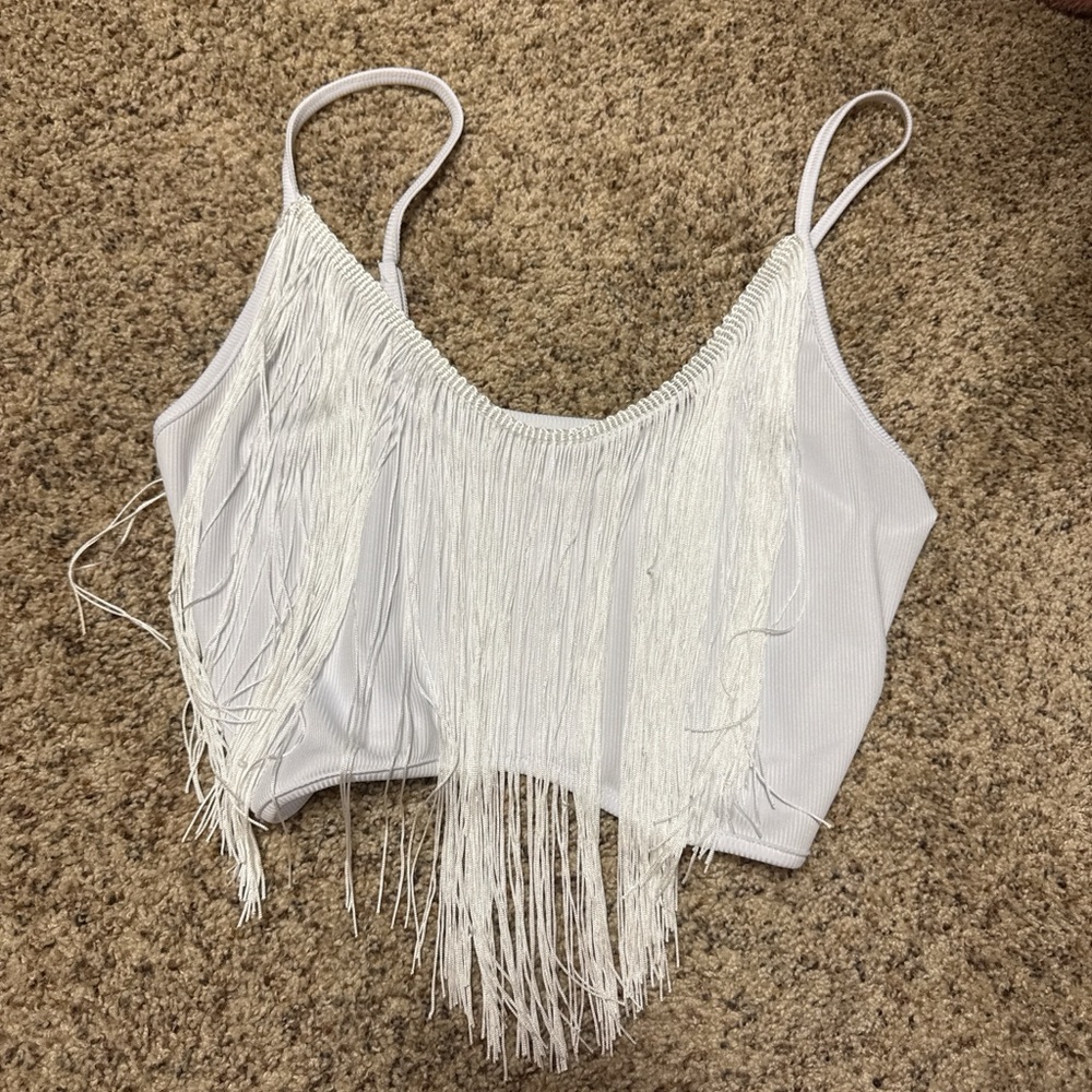 Amazon White Fringe Camisole Top